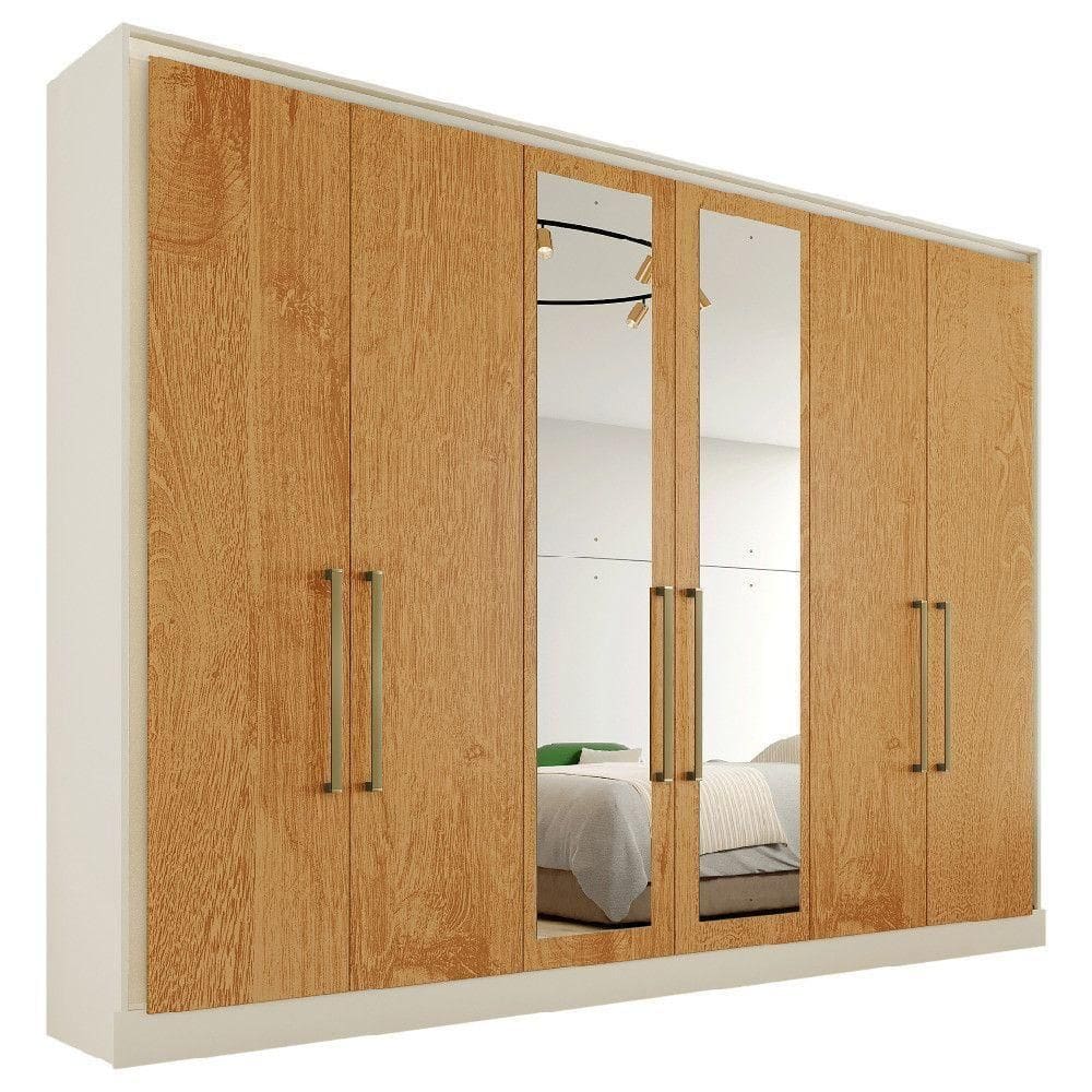 Guarda Roupa Argos 6 Portas 100% Mdf 2 Espelhados Mademarcs Off White-peroba