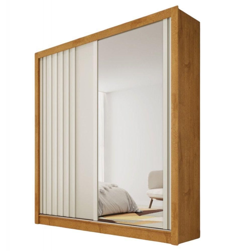 Guarda Roupa Lugano 1 Porta Ripada E 1 Porta Espelhada Peroba-off White