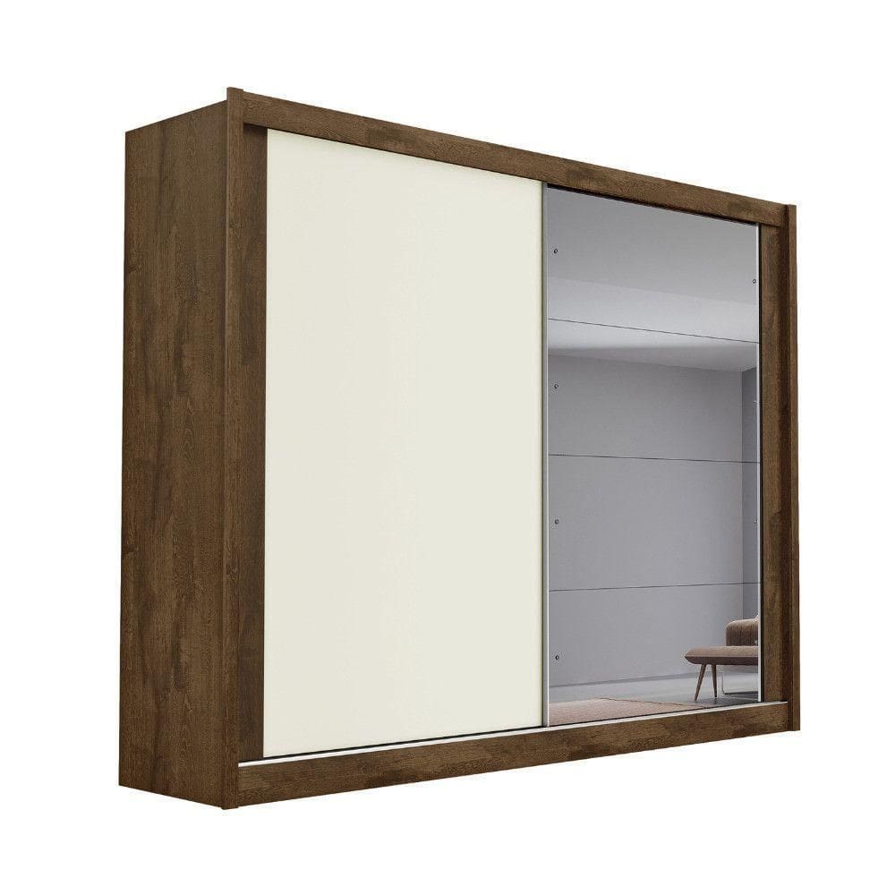 Guarda Roupa Creta 2 Portas 1 Espelhada 100% Mdf 4 Gavetas Brauna/off White/brauna