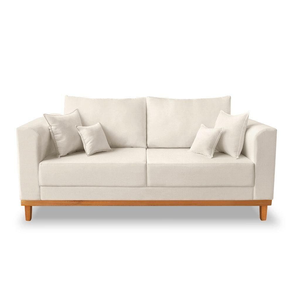 Sofá Viena Beny 3 Lugares Com Base De Madeira Linho Bege