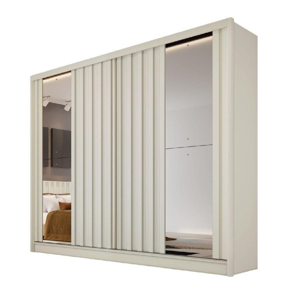 Guarda Roupa Galati Ripado Com 2 Espelhos 100% Mdf Mademarcs Off White