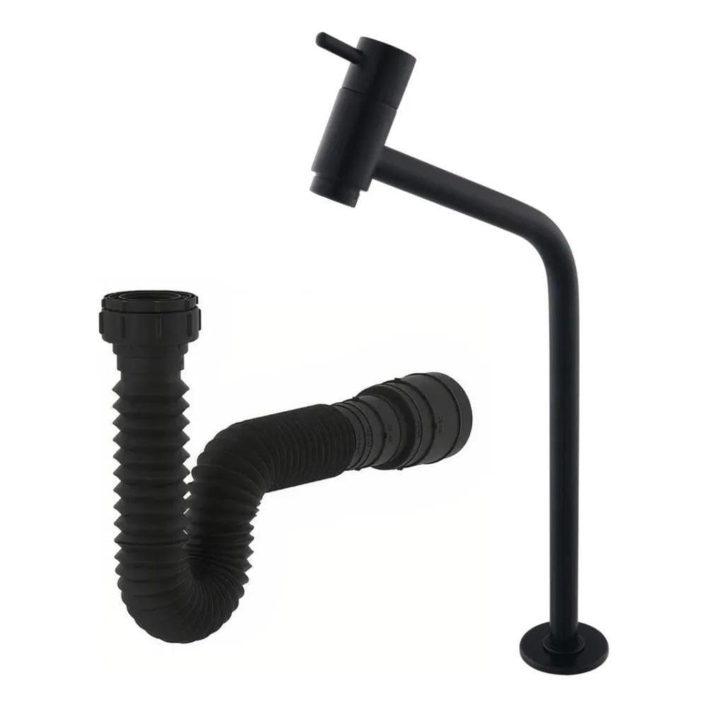 Torneira Lavatorio Pia De Mesa Bica Alta Black + Sifão Black