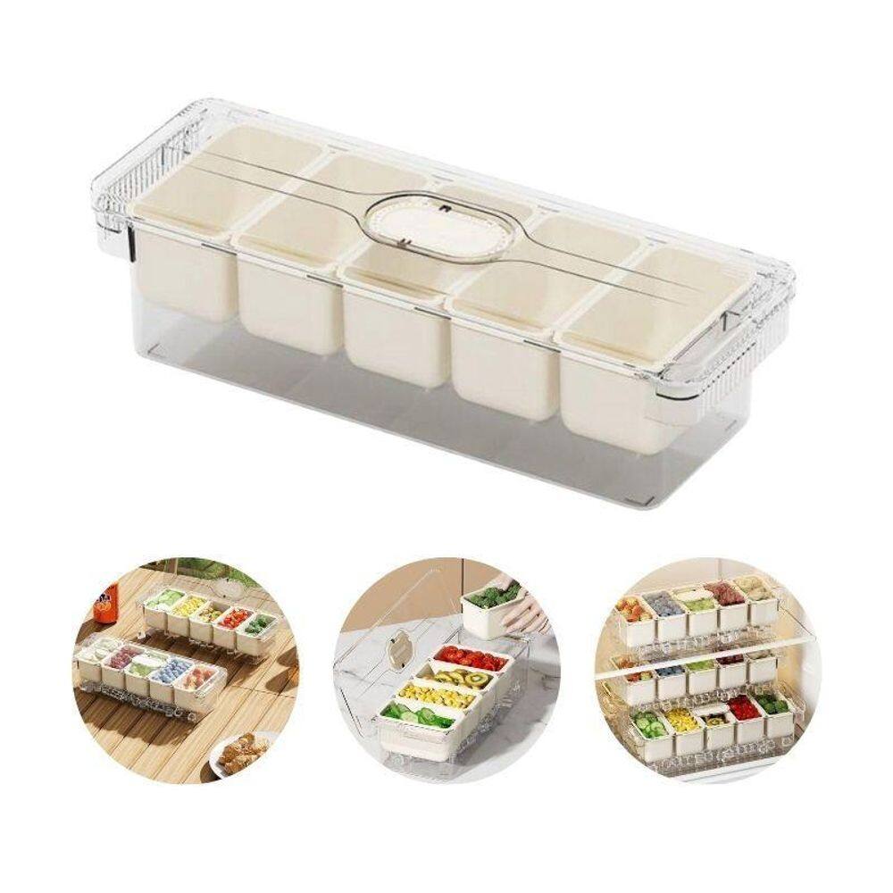 Conjunto 05 Potes Herméticos Com Tampa Pegador E Colheres