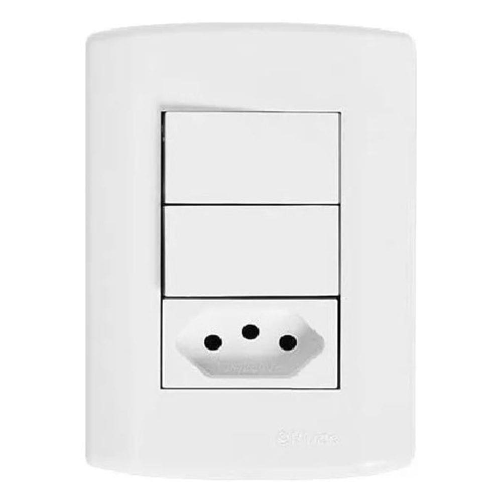 Interruptor Duplo Com Tomada 10A Pluzi Branca Modular 4X2