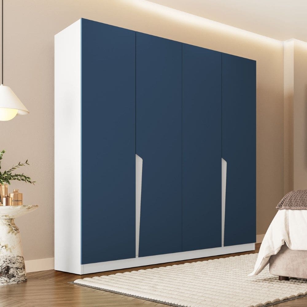 Guarda Roupa Roupeiro 4 Portas 4 Gavetas Porto Branco Azul Politorno Móveis