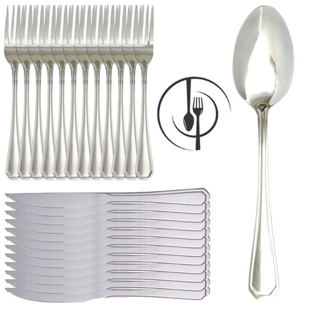 Kit 36 Peças Faca De Churrasco Colher Garfo Atenas Inox
