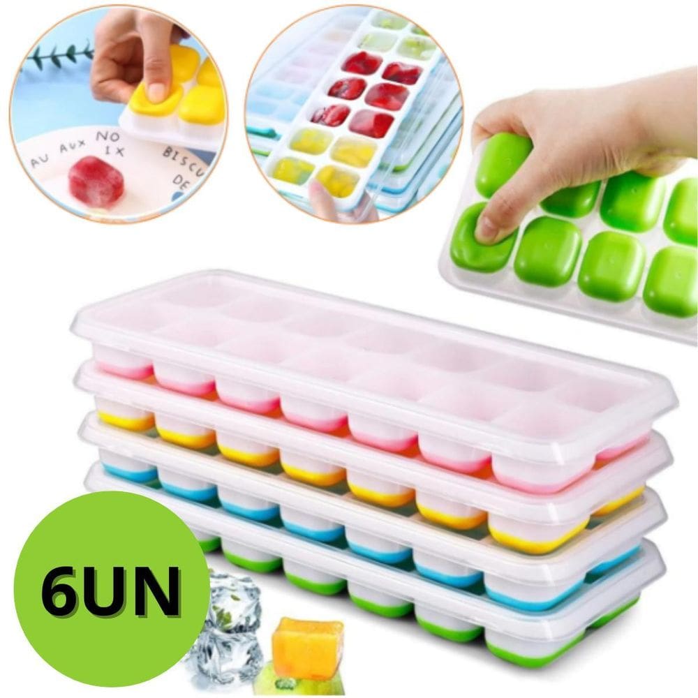 Forma De Gelo Fundo Silicone 14 Cubos Tampa Rígida 6 Un