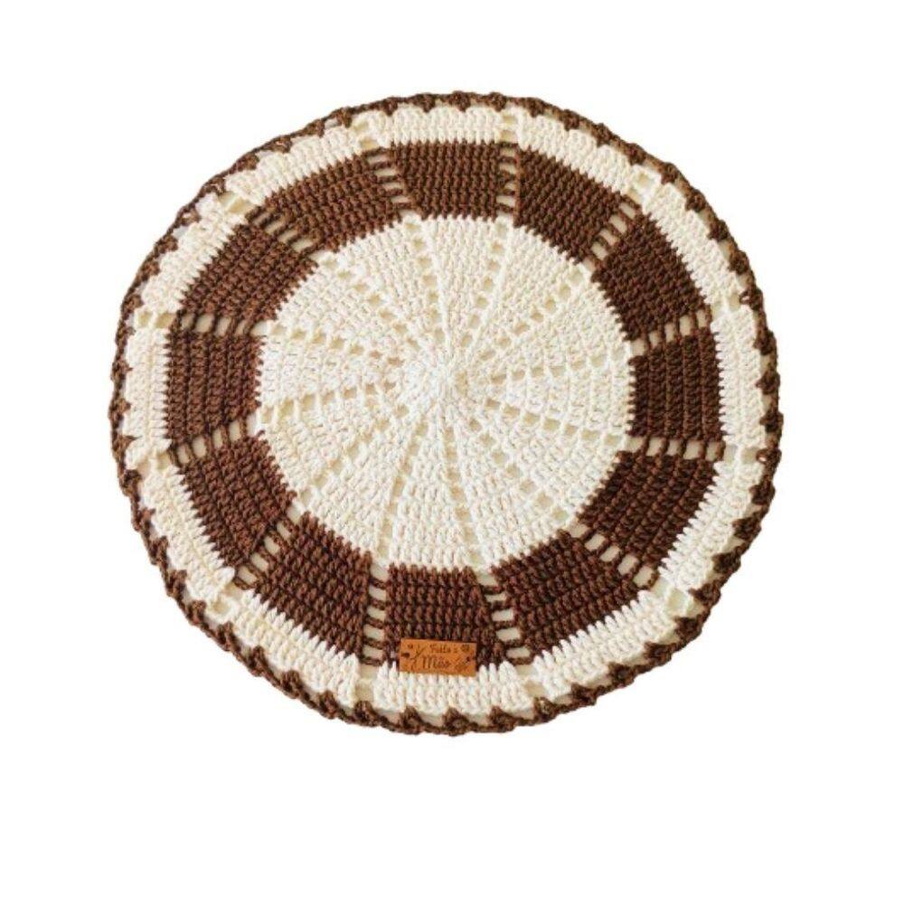 Kit 6 Sousplat Em Crochê Artesanal 35Cm Off White E Marrom