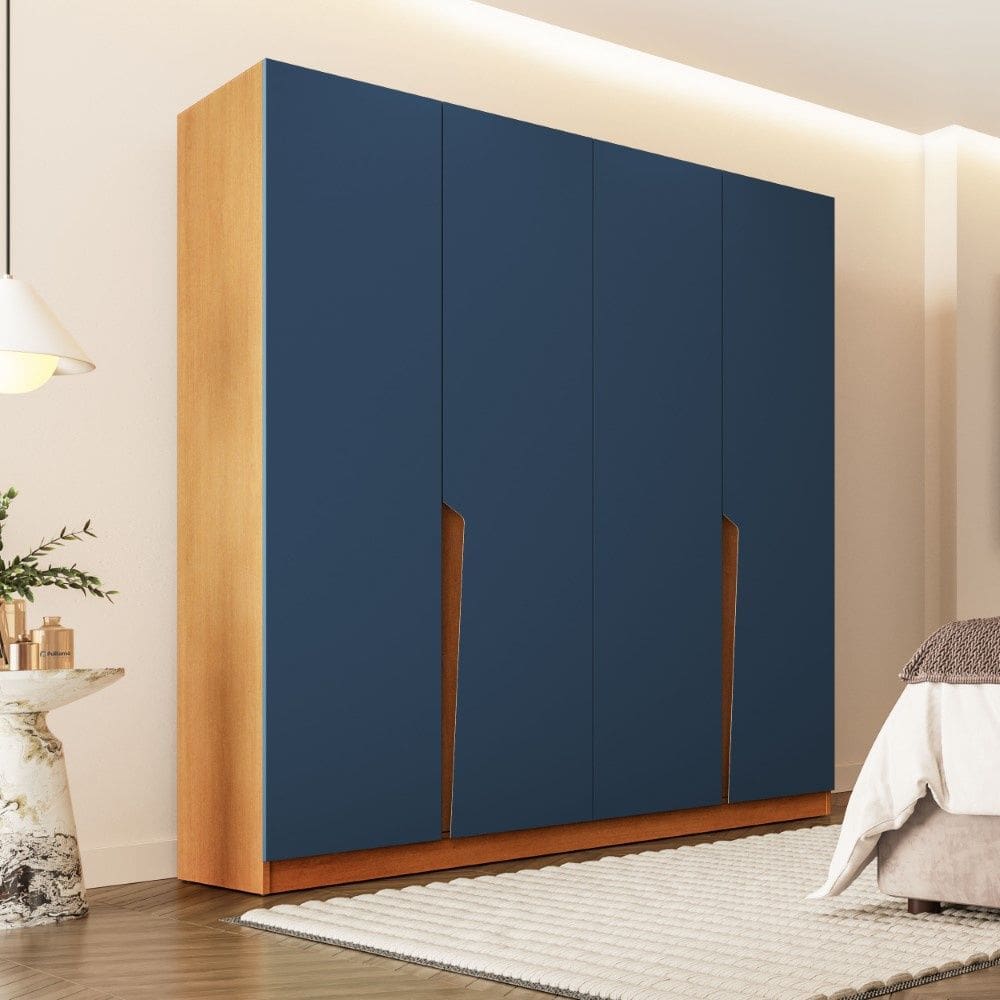 Guarda Roupa Roupeiro 4 Portas 4 Gavetas Porto Freijó Azul Politorno Móveis