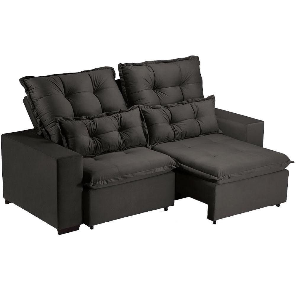 Sofá Retrátil e Reclinável 3 Lugares Rincão Yares Suede Chumbo, 230 cm
