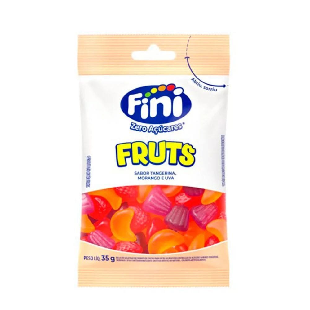 Bala Fini Fruts Zero Açúcares Sabor Tangerina, Morango e Uva 35g