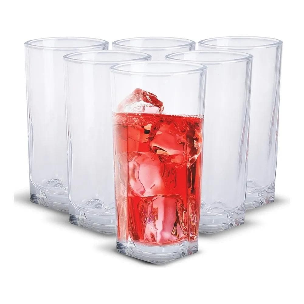 Jogo De 6 Copos Altos De Vidro 250Ml Quadrado Dolce Home D10