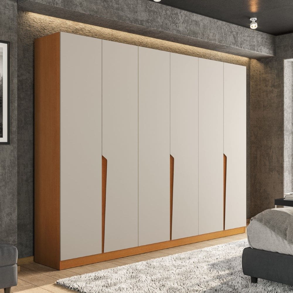 Guarda Roupa Roupeiro 6 Portas 4 Gavetas Porto Freijó Creme Politorno Móveis