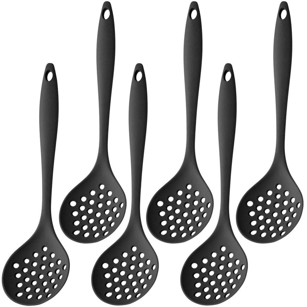 Escumadeira De Silicone Preta Grande Kit 06 Un