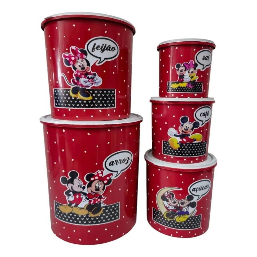 10X Kit Mantimentos Redondo Mickey C/5 Peças Plástico