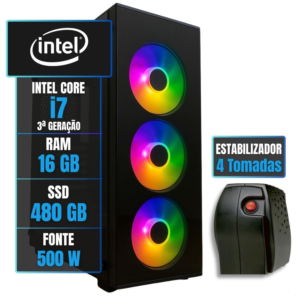 Pc Gamer Montado + Estabilizador Computador Intel I5 3°g Ssd - 480 Gb - 16 Gb - Vídeo Integrado