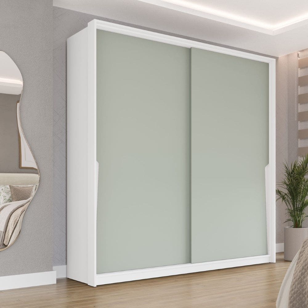 Guarda Roupa Roupeiro 2 Portas de Correr 2 Gavetas Porto Branco Verde Politorno Móveis