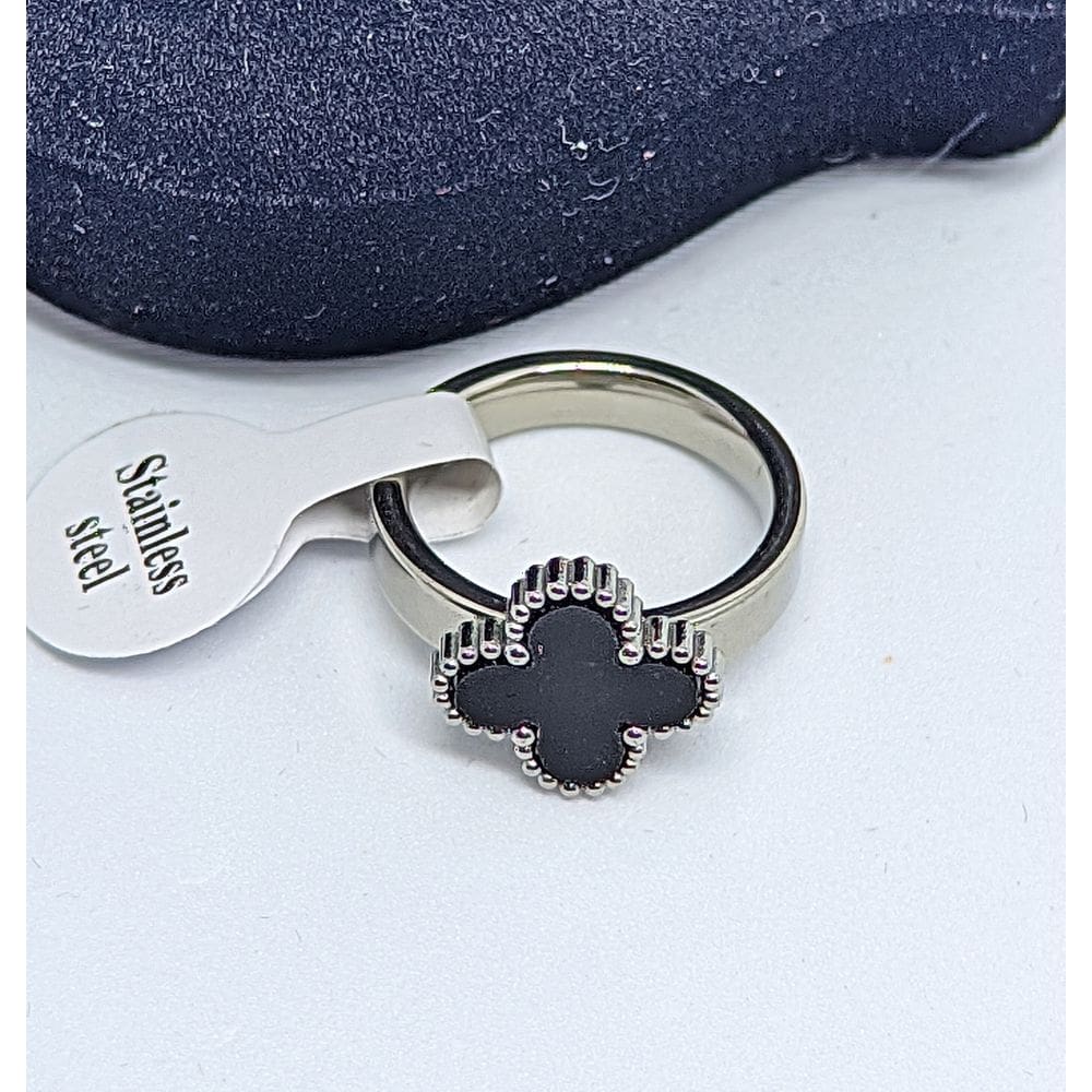 Anel aliança Aço Inoxidável Trevo quatro folhas Preto Branco Vermelho Verde Inox Prateado Luxo Inspiração Blogueira