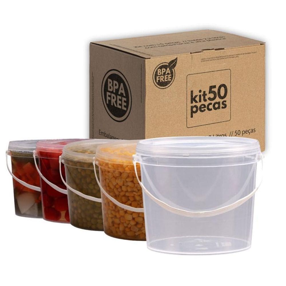 Balde 1.8L Atóxico Bpa Free Com Tampa Lacre 50 Pçs