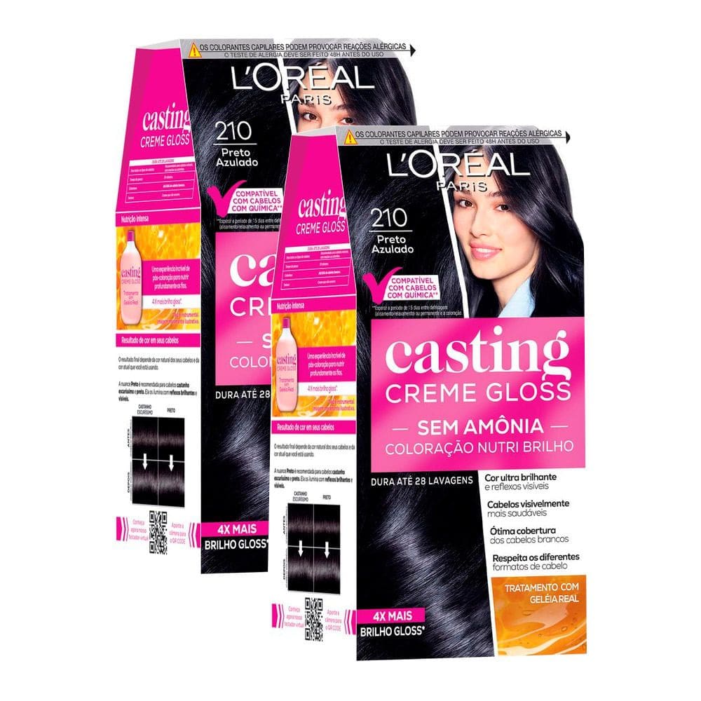 Kit 2 Tintura Casting Creme Gloss L`oréal Paris 210 Preto Azulado