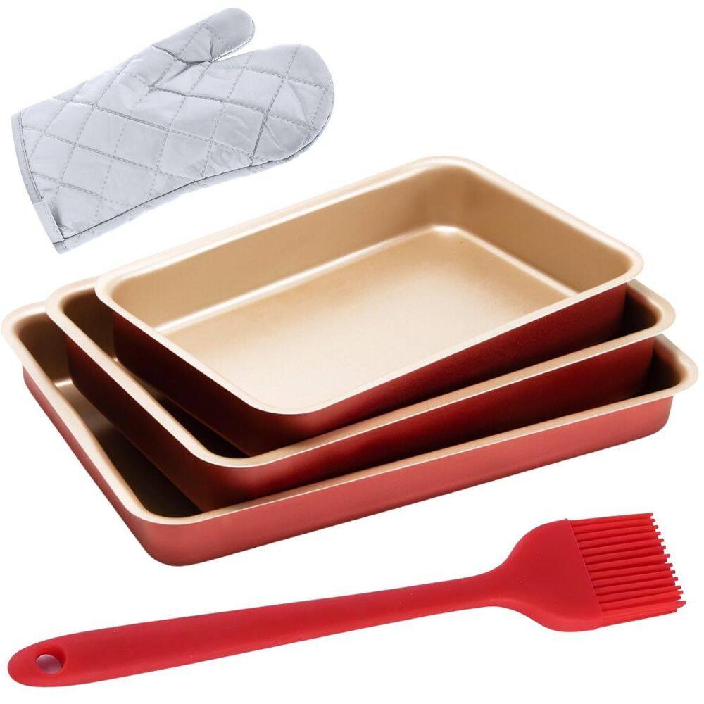 Jogo Forma Retangular 03 Peças Antiaderentes + Luva + Pincel