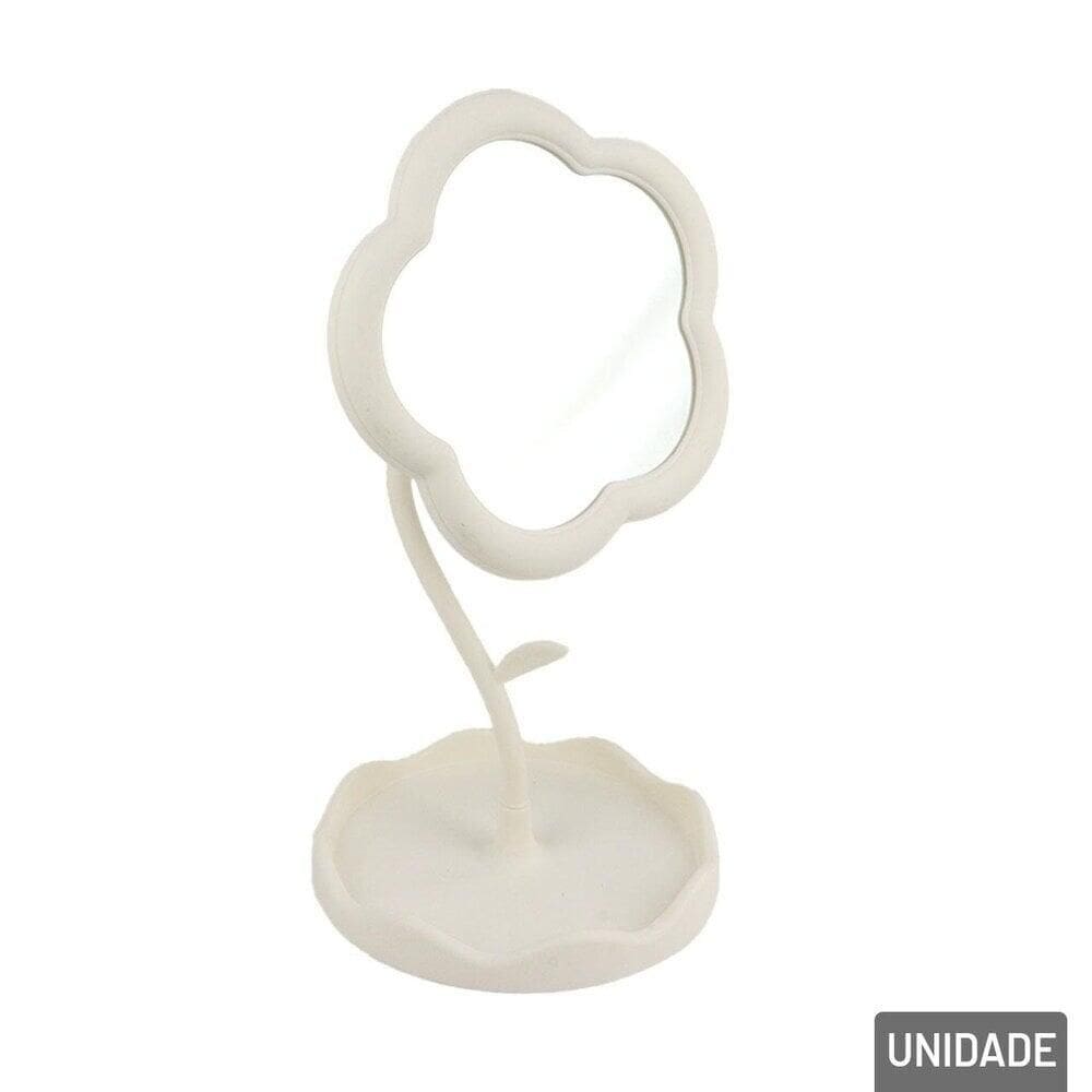 Espelho de Mesa 30x17cm com Base Flor Branco - Tudo em Caixa