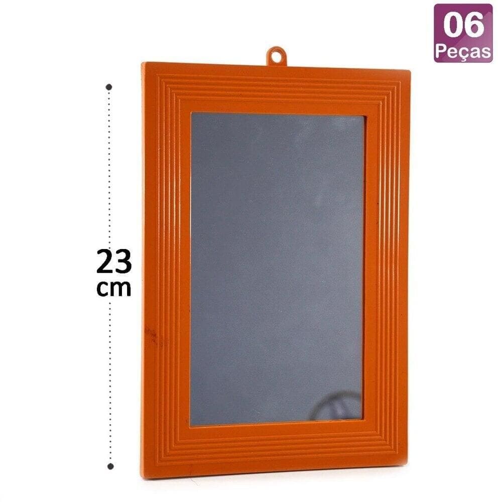 Espelho Retangular 23x16cm 6 Pçs Moldura Laranja - Tudo em Caixa