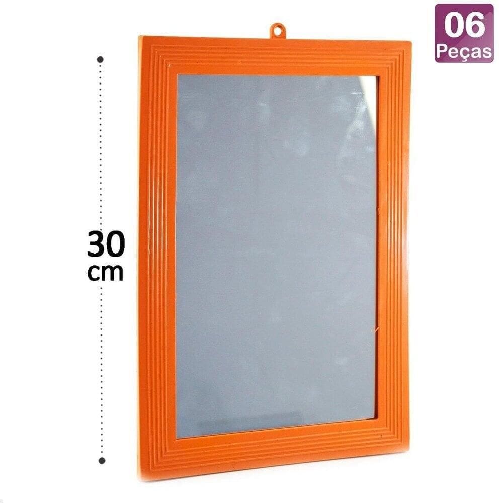 Espelho Retangular 30x21cm 6 Pçs Moldura Laranja - Tudo em Caixa