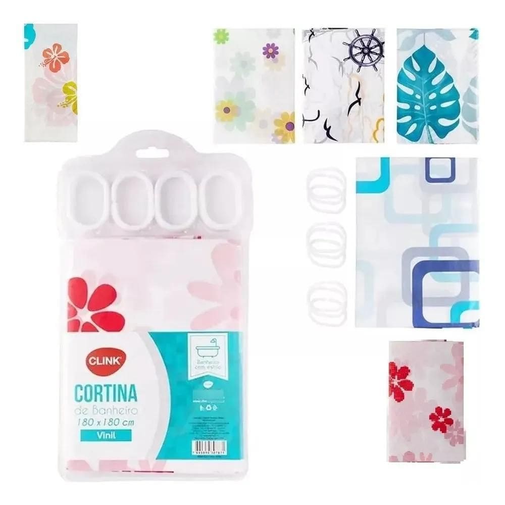 3X Cortina Box Banheiro Vinil 180Cmx180 Clink Estampa Sortid