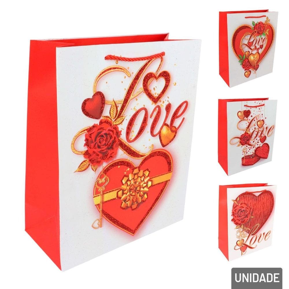 Sacola de Papel 32x26cm Coração Frase Love  - Tudo em Caixa