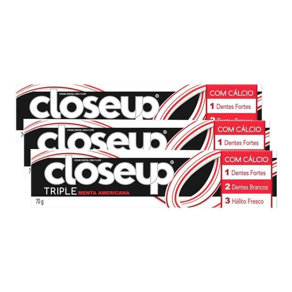 Kit 3 Creme Dental Close Up Tripla Proteção Menta Americana 70g