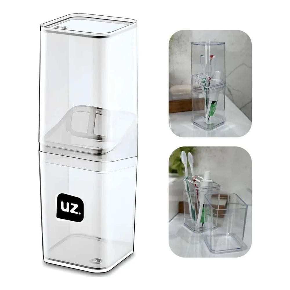Porta Escova E Creme Dental Luxo Com Tampa Transparente Uz