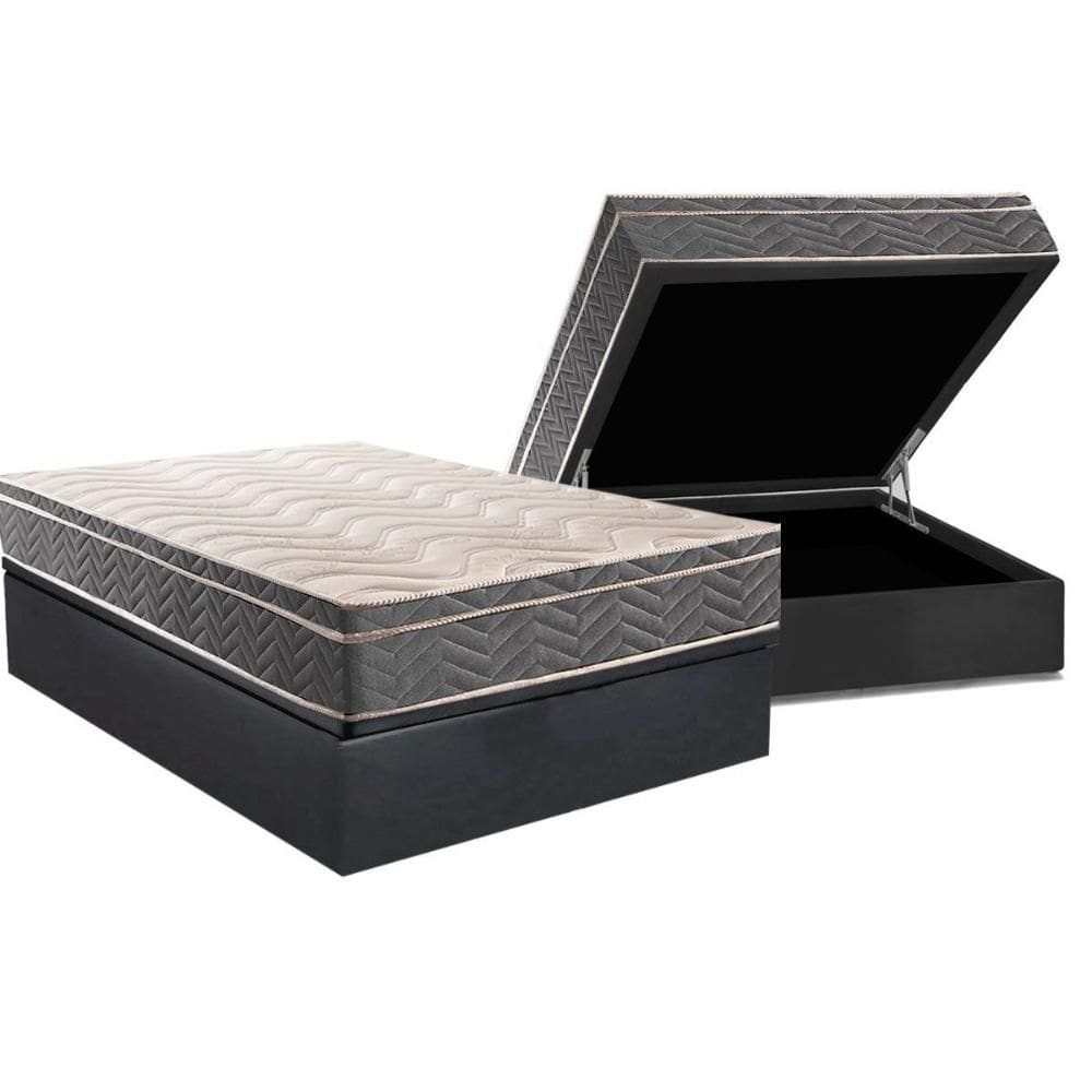 Cama Box Baú Casal: Colchão Ortopédico Paropas D45 Conforto Mega Firme + Base CRC Suede Gray (138x188)