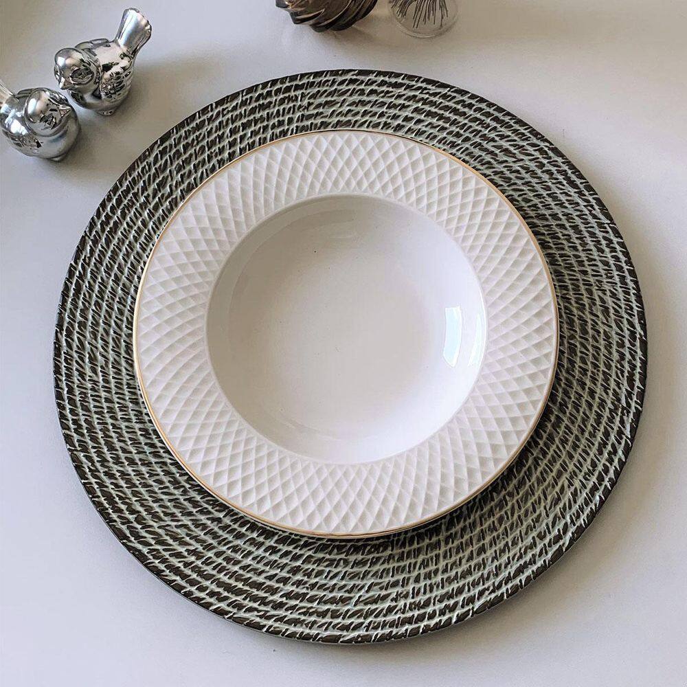 4 Sousplat Redondo Mesa Posta Plástico Alto Padrão Bia Bg