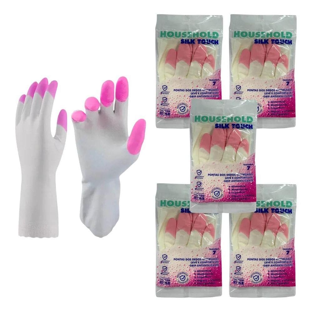 2X Kit 5 Prs Luva Latex Grossa Antialérgica Limpeza Lavar Lo