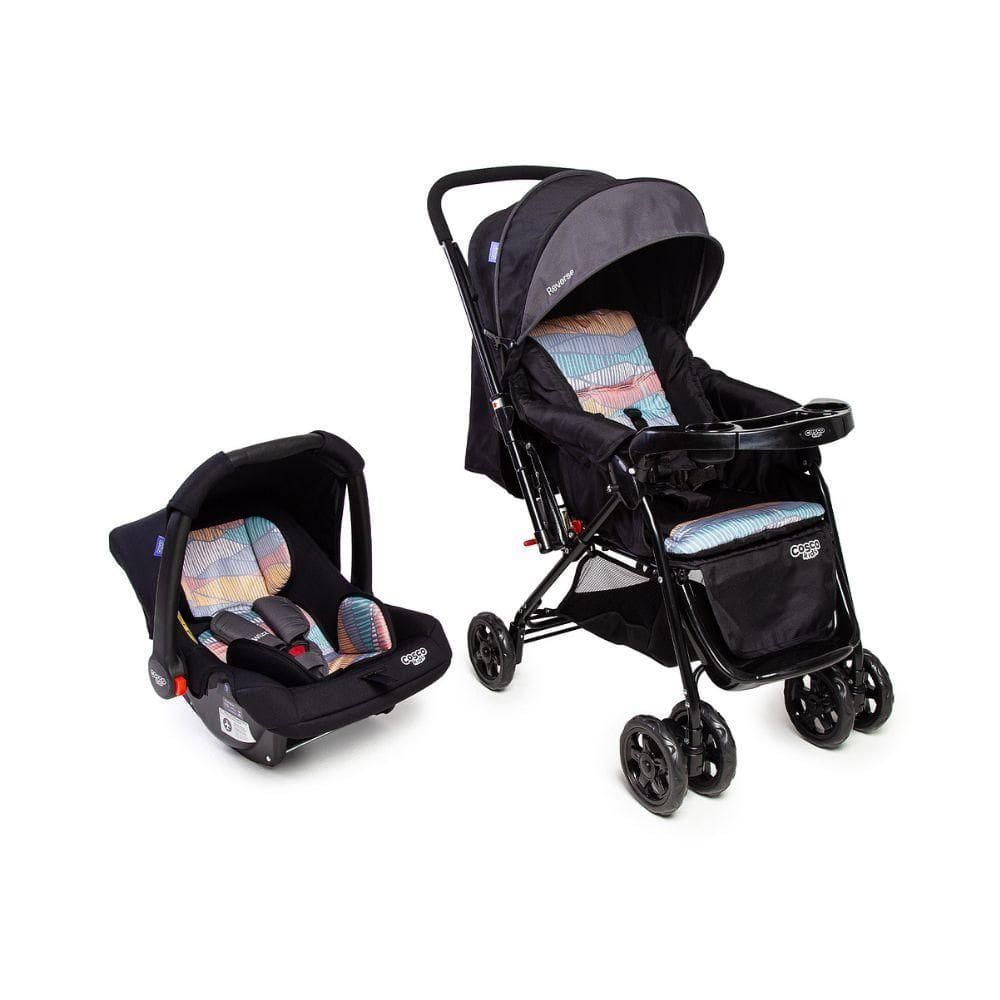 Carrinho com Bebê Conforto Travel System Reverse Duo Preto Onda - Cosco
