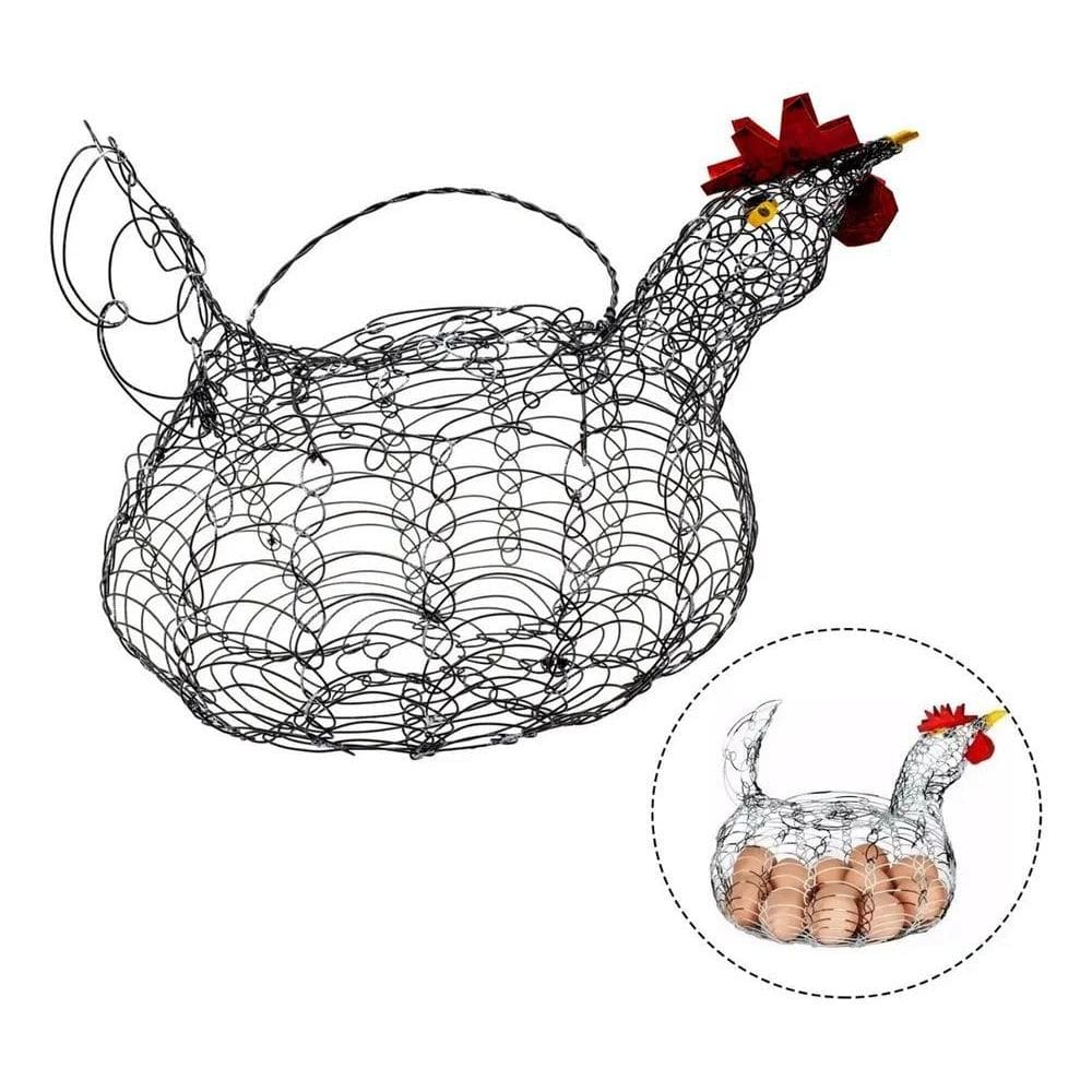 Porta Ovos Galinha De Arame Cesta Retrô Grande Cabe 20 Ovos