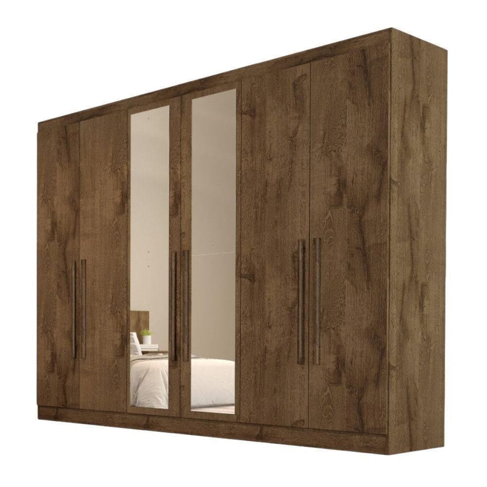 Guarda Roupa Oslo 6 Portas 6 Gavetas 100% Mdf Espelhado Brauna