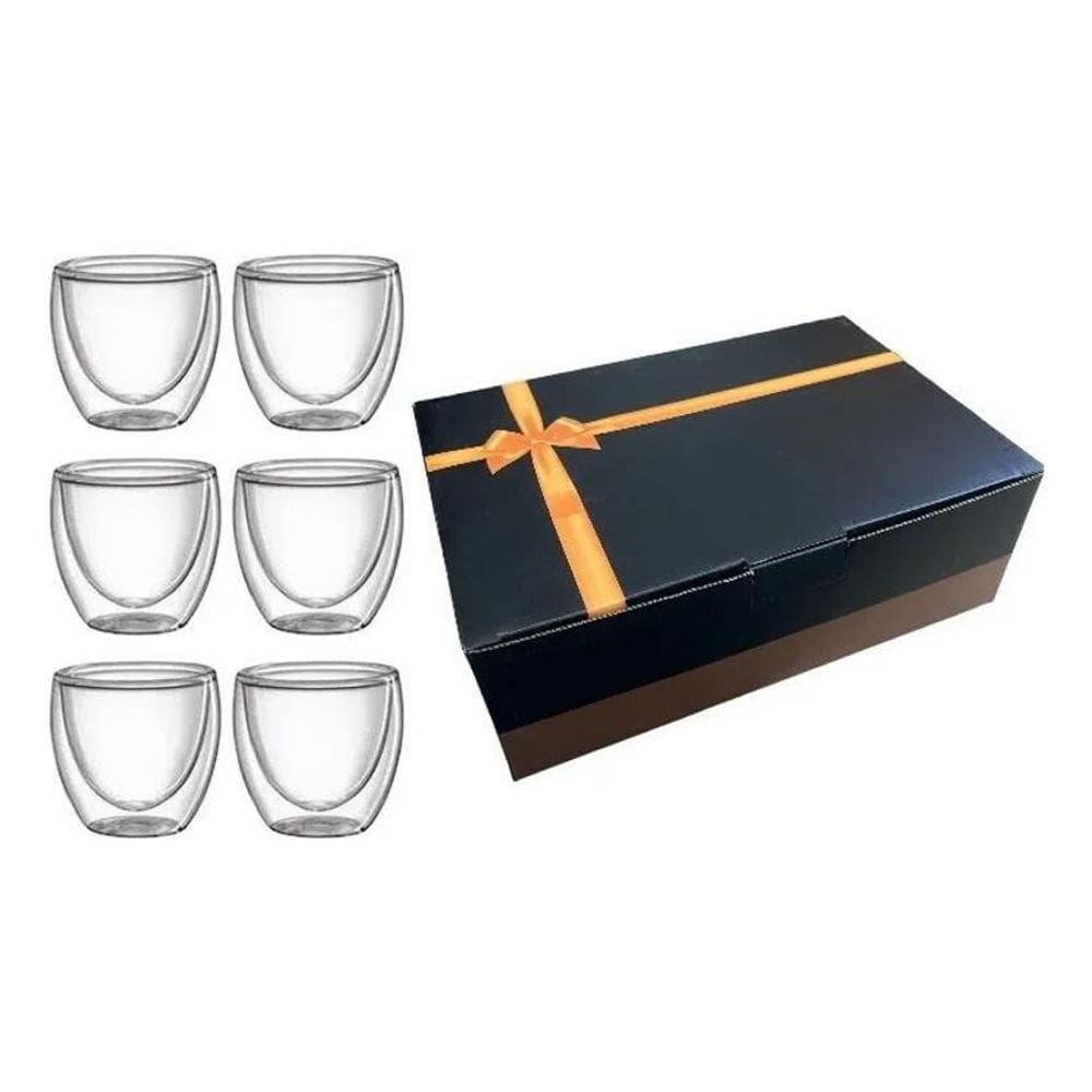 2X Jogo Com 6 Xícaras De Vidro Borossilicato Parede Dupla 80