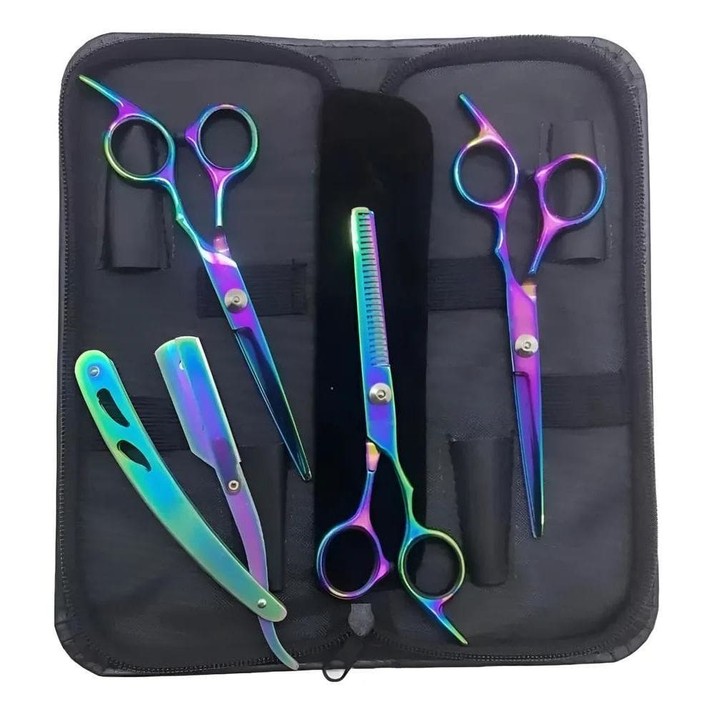 10X Kit Tesouras Barbeiro Cabelereiro Fio Laser Navalha Aço