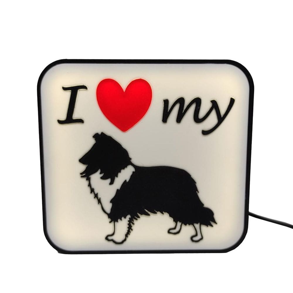 Luminária Pastor Shetland Pet Cachorro Led Abajur Mesa 3D