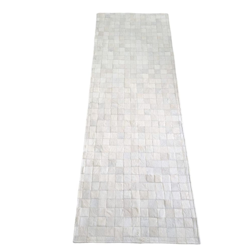 Tapete De Couro Quadriculado 3,00X0,70 M Branco 100% Bovino