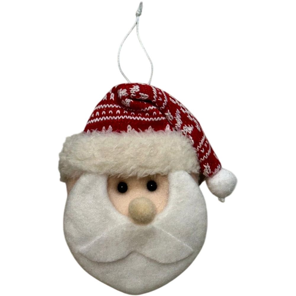 Enfeite Natalino Pendente Papai Noel Cabeça 13cm em Tecido
