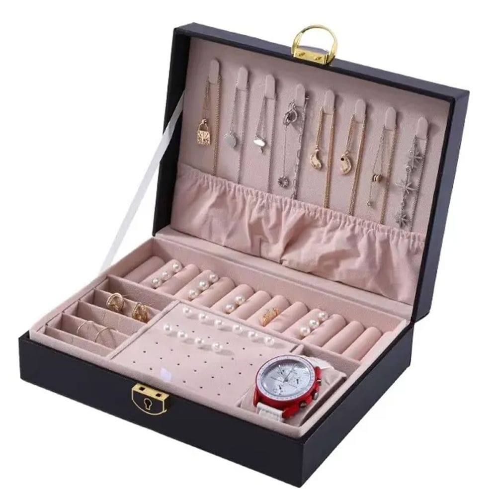 Porta Joias Cordao Brinco Anel Pulseira Relogio Acessorio Caixa Estojo Mesa Gaveta Bancada Penteadeira Organizaçao