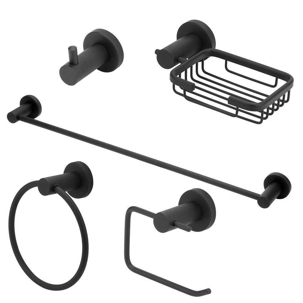 Kit Acessórios Banheiro Completo Inox Preto/Black 5 Peças