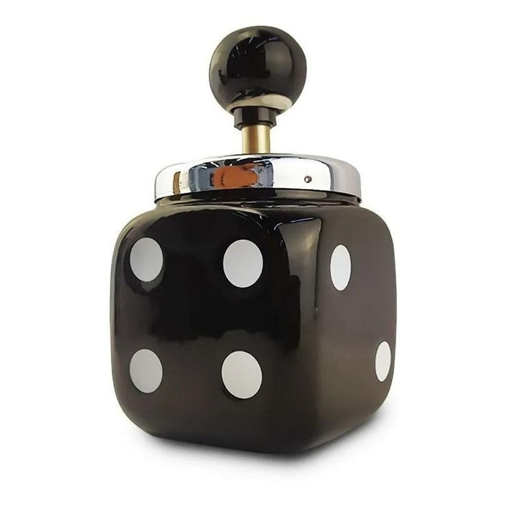 Cinzeiro Ceramica Com Tampa E Reservatório Preto