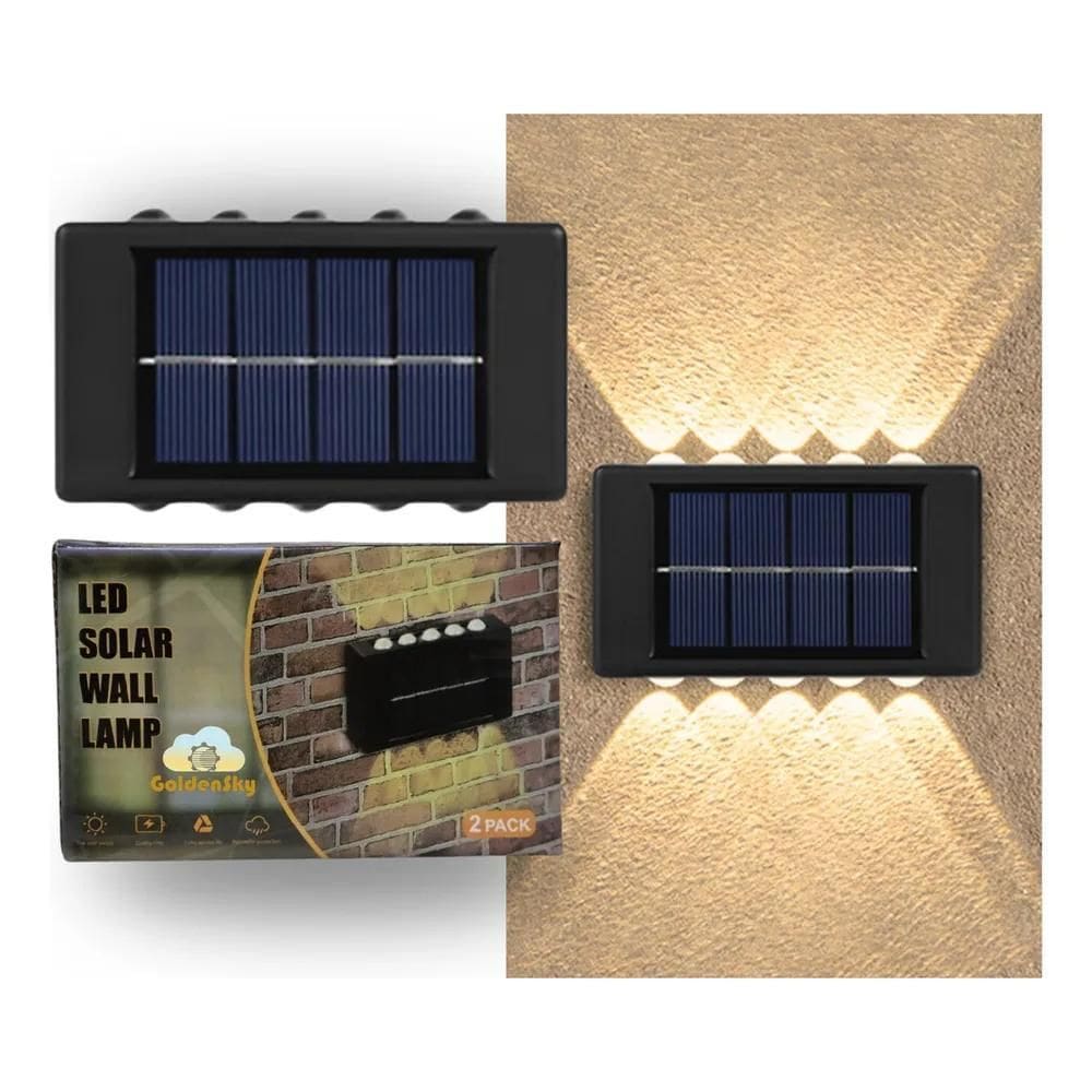 2X Arandela Solar 2 Focos Parede Slim 10 Fachos Led Externa