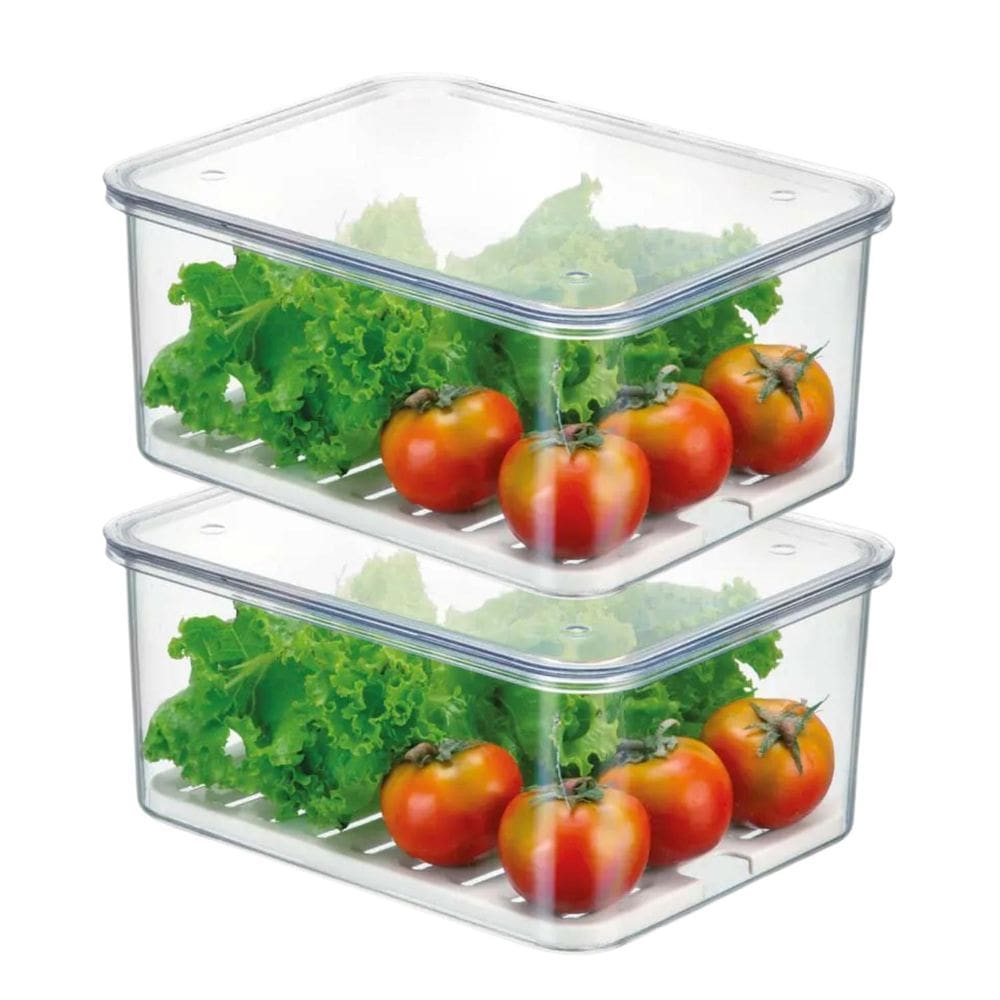 Kit 2 Organizadores De Geladeira 2,7L Com Tampa Escorredor