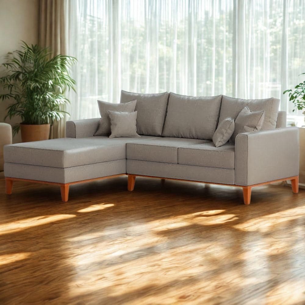 Sofá 3 Lugares Beny Com Chaise Esquerdo Linho Cinza