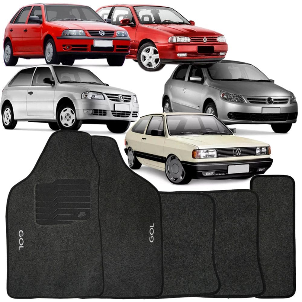 Tapete Carpete Gol Quadrado 1980 à 1994 Grafite Logo Bordado Jogo 5 Peças Personalizado Automotivo